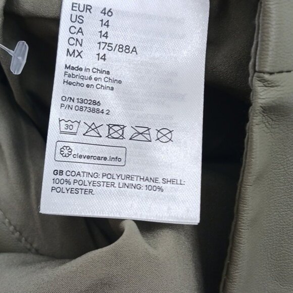 H&M Olive Green Skirt Womens Size 14 Knee Length Pencil Work Office Faux Leather - Picture 6 of 7